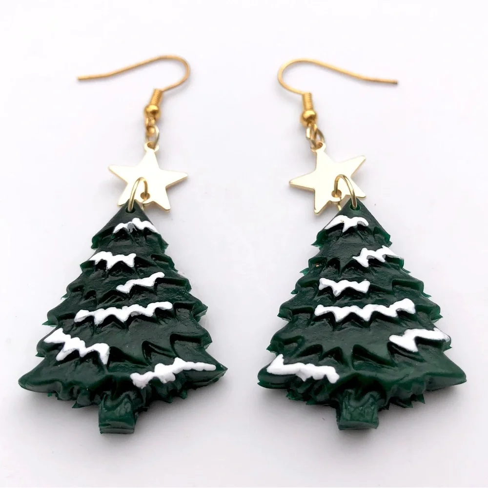 Handmade Christmas tree earrings - Picture 2 of 5